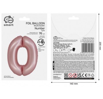 BALON FOLIOWY 76CM RÓŻOWY JASNY CYFRA 0