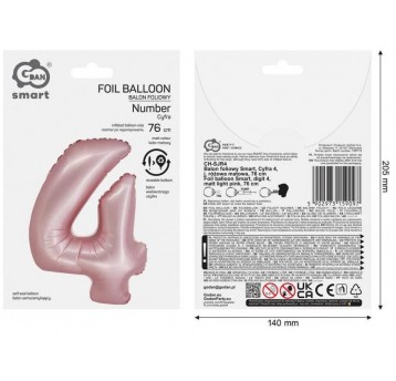 BALON FOLIOWY 76CM RÓŻOWY JASNY CYFRA 4