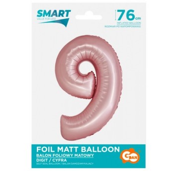 BALON FOLIOWY 76CM RÓŻOWY JASNY CYFRA 9