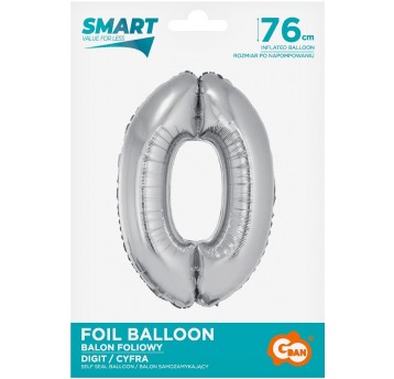 BALON FOLIOWY 76CM SREBRNY CYFRA 0