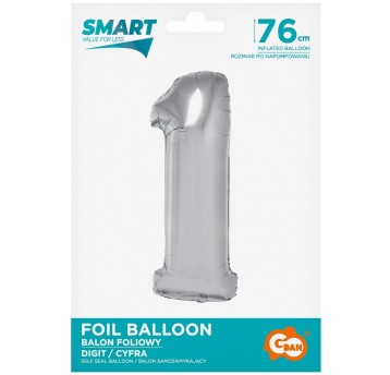 BALON FOLIOWY 76CM SREBRNY CYFRA 1
