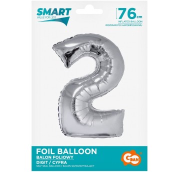 BALON FOLIOWY 76CM SREBRNY CYFRA 2