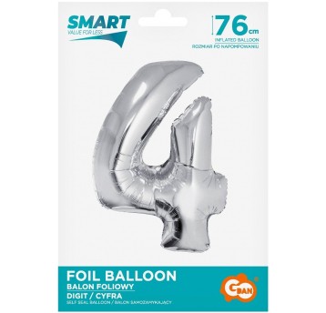 BALON FOLIOWY 76CM SREBRNY CYFRA 4