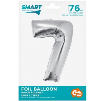 BALON FOLIOWY 76CM SREBRNY CYFRA 7