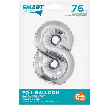 BALON FOLIOWY 76CM SREBRNY CYFRA 8