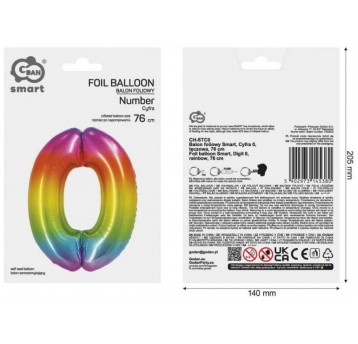 BALON FOLIOWY 76CM TĘCZOWY CYFRA 0