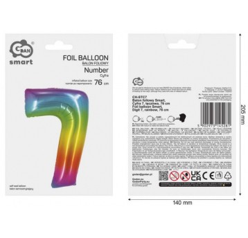 BALON FOLIOWY 76CM TĘCZOWY CYFRA 7