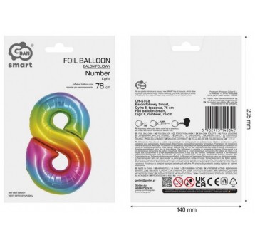 BALON FOLIOWY 76CM TĘCZOWY CYFRA 8