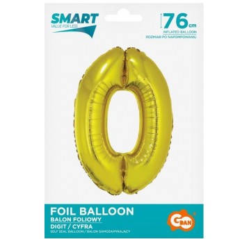 BALON FOLIOWY 76CM ZŁOTY CYFRA 0