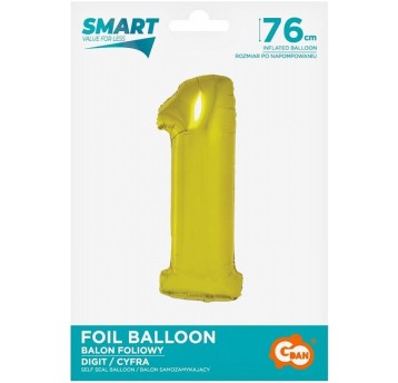 BALON FOLIOWY 76CM ZŁOTY CYFRA 1