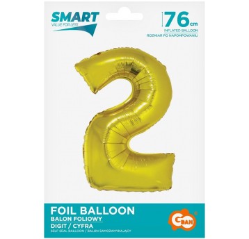 BALON FOLIOWY 76CM ZŁOTY CYFRA 2