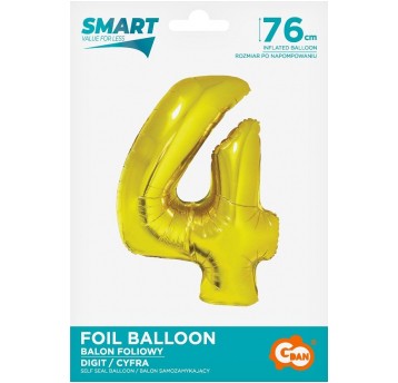 BALON FOLIOWY 76CM ZŁOTY CYFRA 4