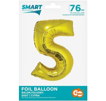 BALON FOLIOWY 76CM ZŁOTY CYFRA 5