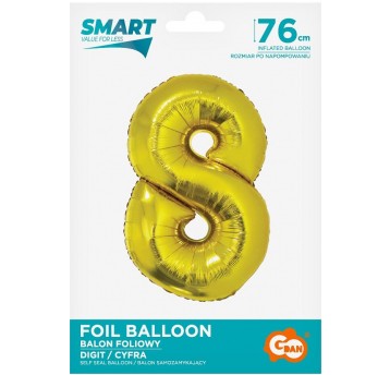 BALON FOLIOWY 76CM ZŁOTY CYFRA 8