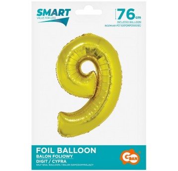 BALON FOLIOWY 76CM ZŁOTY CYFRA 9