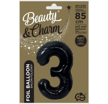 BALON FOLIOWY 85CM CZARNY CYFRA 3