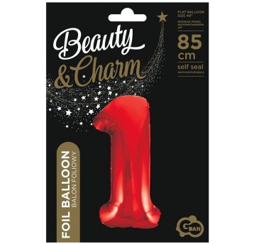 BALON FOLIOWY 85CM CZERWONY CYFRA 1