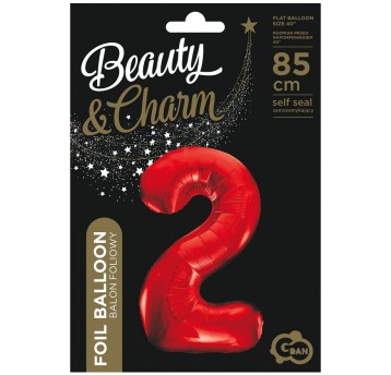 BALON FOLIOWY 85CM CZERWONY CYFRA 2