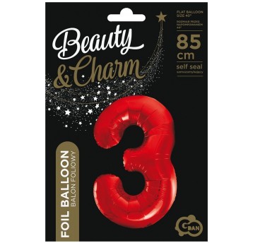 BALON FOLIOWY 85CM CZERWONY CYFRA 3