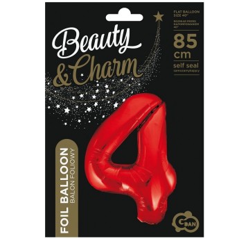BALON FOLIOWY 85CM CZERWONY CYFRA 4