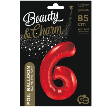 BALON FOLIOWY 85CM CZERWONY CYFRA 6