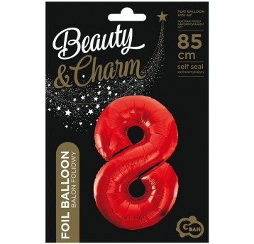 BALON FOLIOWY 85CM CZERWONY CYFRA 8