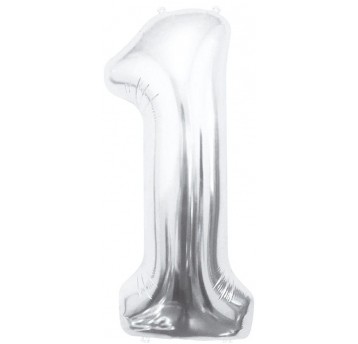 BALON FOLIOWY 85CM SREBRNY CYFRA 1