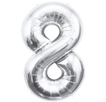 BALON FOLIOWY 85CM SREBRNY CYFRA 8