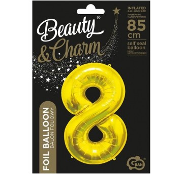 BALON FOLIOWY 85CM ZŁOTY CYFRA 8