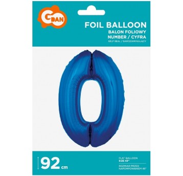 BALON FOLIOWY 92CM NIEBIESKI CYFRA 0