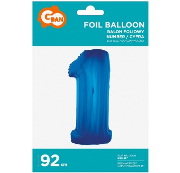 BALON FOLIOWY 92CM NIEBIESKI CYFRA 1