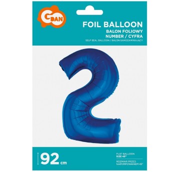 BALON FOLIOWY 92CM NIEBIESKI CYFRA 2