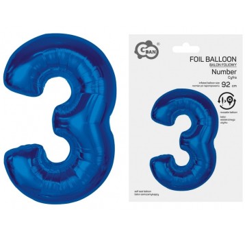 BALON FOLIOWY 92CM NIEBIESKI CYFRA 3