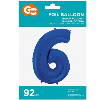 BALON FOLIOWY 92CM NIEBIESKI CYFRA 6