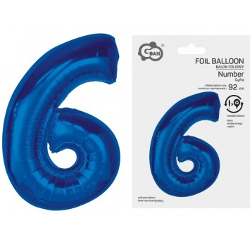 BALON FOLIOWY 92CM NIEBIESKI CYFRA 6