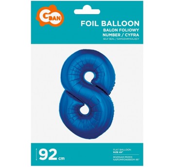 BALON FOLIOWY 92CM NIEBIESKI CYFRA 8