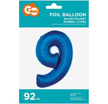 BALON FOLIOWY 92CM NIEBIESKI CYFRA 9