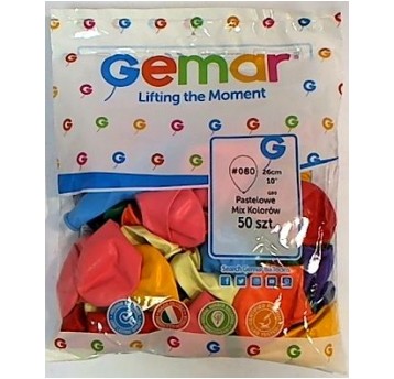 BALON GEMAR PASTEL 10" G90/80/50 RÓŻNOKOLOROWY
