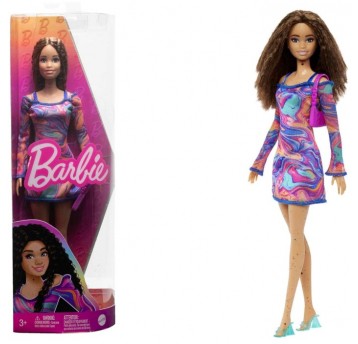 BARBIE LALKA FASHIONISTA TĘCZOWA SUKIENKA HJT03
