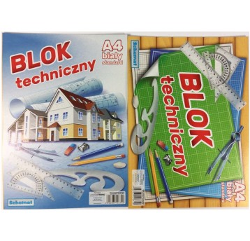 BLOK TECHNICZNY A4 BIAŁY SCHEMAT