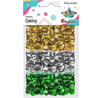 CEKINY 3 X 5G ZŁOTE, SREBRNE, ZIELONE