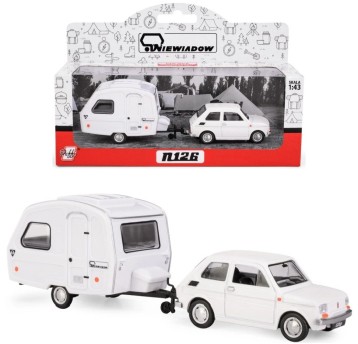 DAFFI - FIAT 126P BIAŁY + PRZYCZEPA KEMPINGOWA