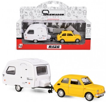 DAFFI - FIAT 126P ŻÓŁTY+ PRZYCZEPA KEMPINGOWA