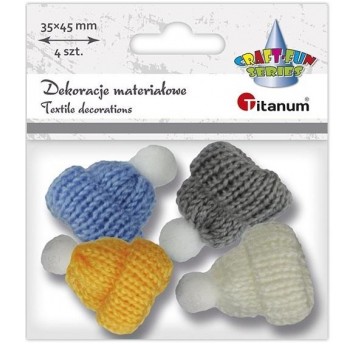 DEKORACJE CZAPECZKI Z WŁÓCZKI 4 SZT.