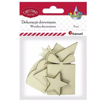 DEKORACJE DREWIANE ŚWIĄTECZNE 6 SZT.
