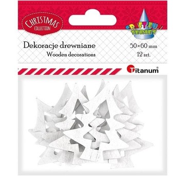 DEKORACJE DREWNIANE CHOINKI BIAŁE 12 SZT.