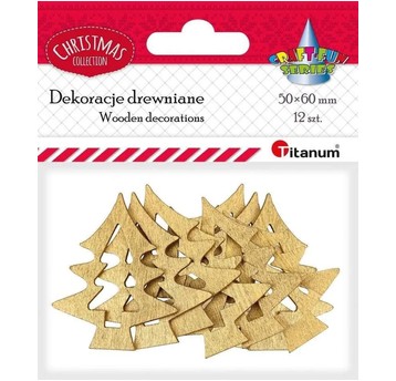 DEKORACJE DREWNIANE CHOINKI ZŁOTE 12 SZT.