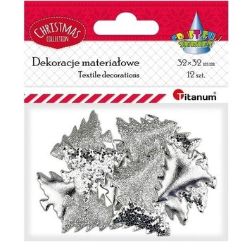 DEKORACJE MATERIAŁOWE CHOINKI SREBRNE 12 SZT.