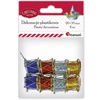 DEKORACJE PLASTIKOWE BĘBENKI ŚWIĄTECZNE 8 SZT.
