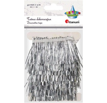 DEKORACJE TAŚMA PLASTIK. Z FRĘDZLAMI SREBRNA 1M